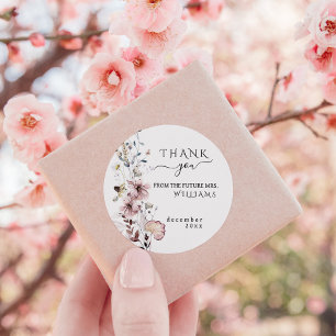 Wildflower boho minimalist modern Bridal Shower Classic Round Sticker