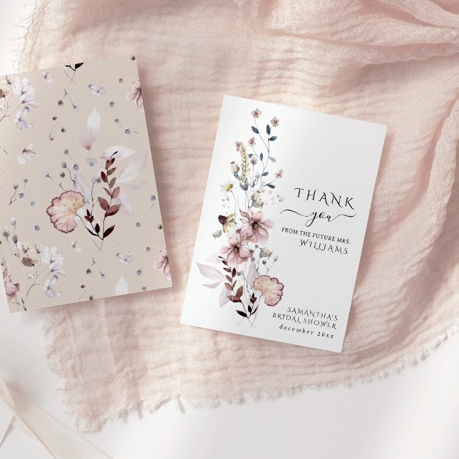 Wildflower boho minimalist modern Bridal Shower Thank You Card (Creator Uploaded)