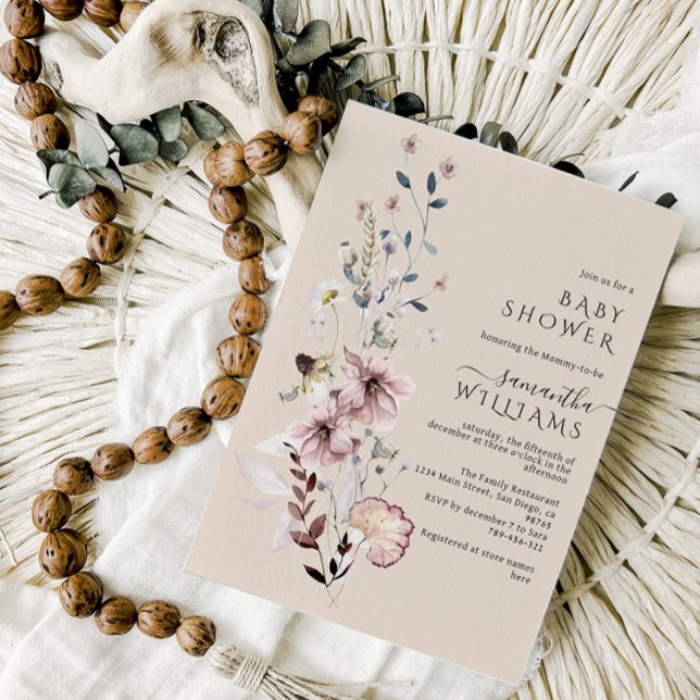 Wildflower boho minimalist modern Girl Baby Shower Invitation (Creator Uploaded)