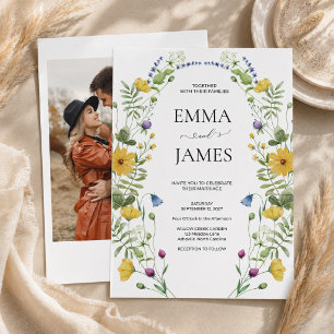 Wildflower Boho Minimalist Modern Meadow Wedding Invitation