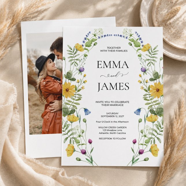 Wildflower Boho Minimalist Modern Meadow Wedding Invitation (Creator Uploaded)