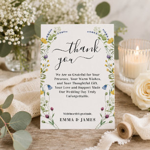 Wildflower Boho Minimalist Modern Meadow Wedding Thank You Card