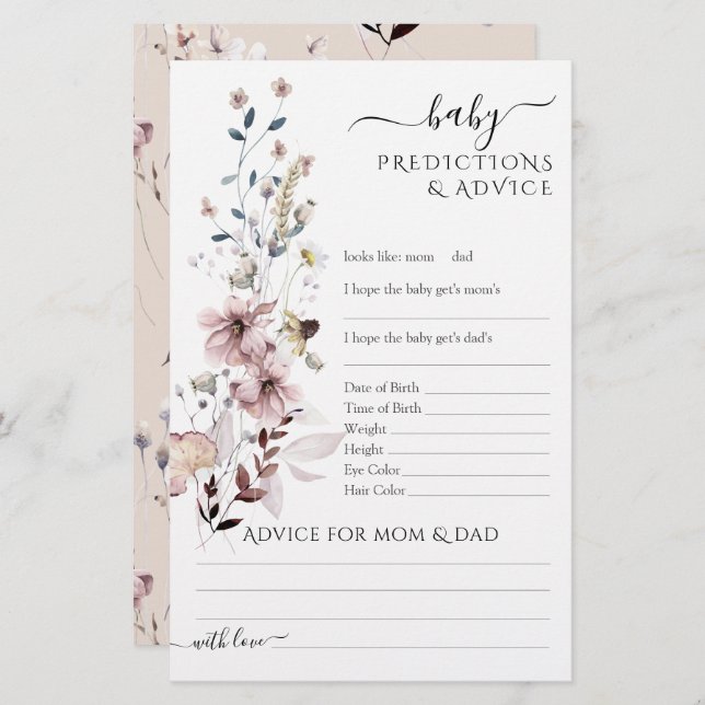 Wildflower boho modern Baby Shower Game (Front/Back)