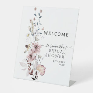 Wildflower boho modern Bridal Shower Welcome Pedestal Sign