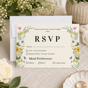 Wildflower Boho Modern Elegant Wedding Floral RSVP Card