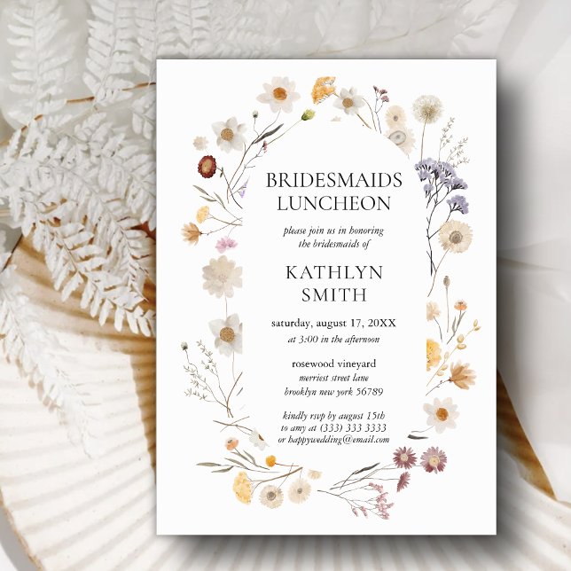 Wildflower Boho Modern Floral Bridesmaids Luncheon Invitation (Creator Uploaded)