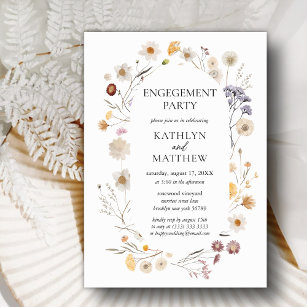 Wildflower Boho Modern Floral Engagement Party Invitation