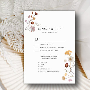 Wildflower Boho Modern Whimsical Floral Wedding RSVP Card