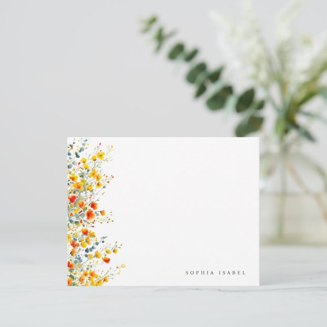 Wildflower Boho Personalised Stationery Note Card (Standing Front)