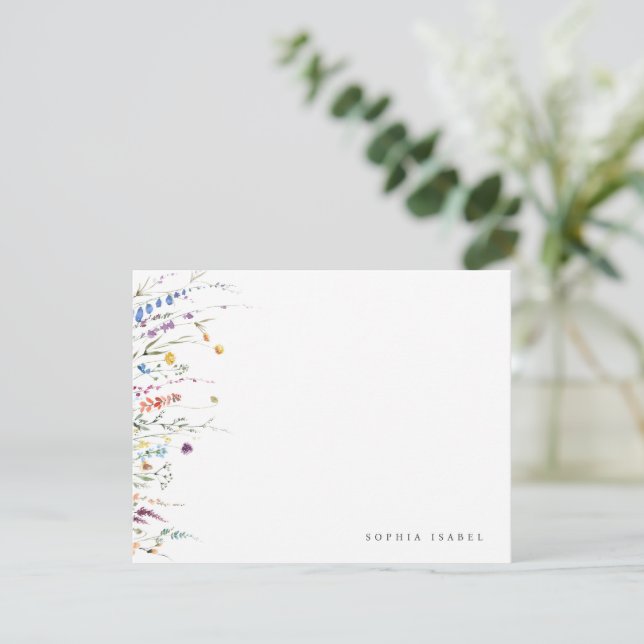 Wildflower Boho Personalised Stationery Note Card (Standing Front)