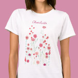 Wildflower Boho Personalised T-Shirt<br><div class="desc">Modern Bohemian botancial painting.  Pretty boho loose pink floral art.  Original art by Nic Squirrell. Change the name to personalise.</div>