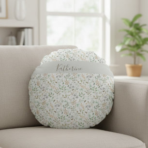 Wildflower Boho Personalized Round Cushion