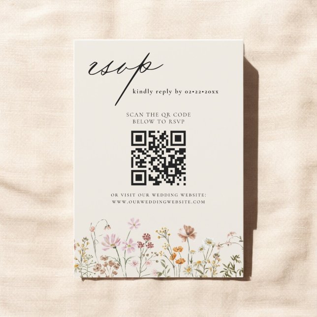 Wildflower Boho QR Code Wedding RSVP Invitation (Creator Uploaded)