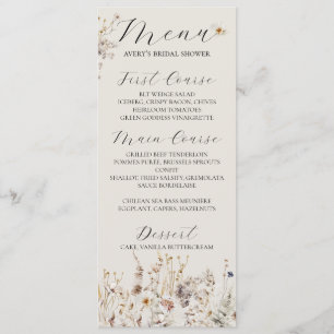 Wildflower Boho Rustic Elegant Bridal Shower Menu