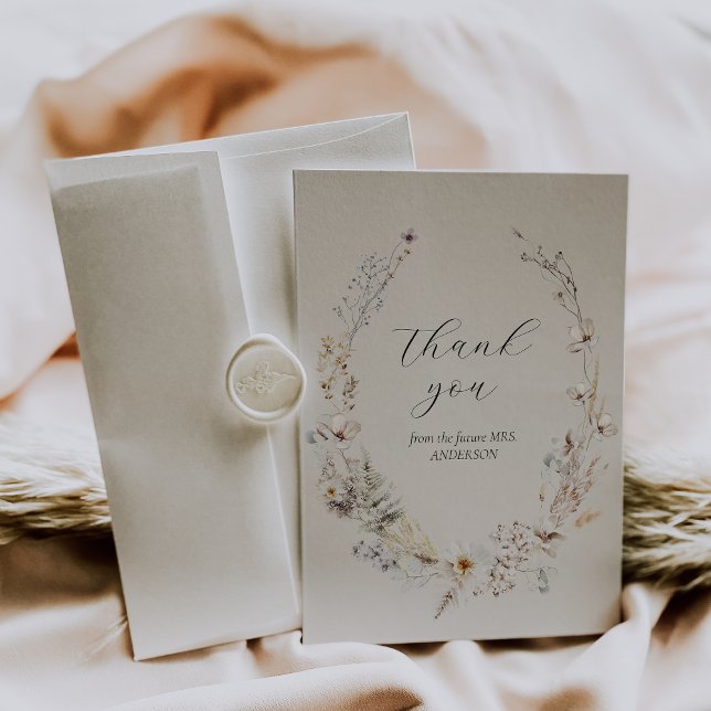 Wildflower Boho Rustic Elegant Bridal Shower Thank You Card (Creator Uploaded)