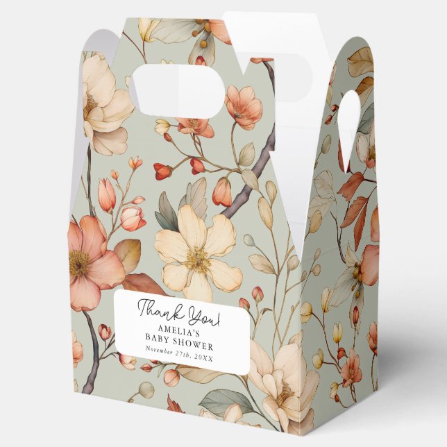 Wildflower Boho Sage Green Floral Baby Shower Favour Box (Opened)