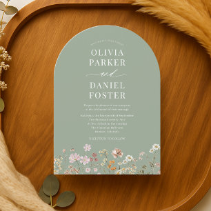 Wildflower Boho Sage Green Minimalist Wedding Invitation