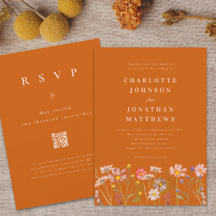 Wildflower Boho Terracotta Burnt Orange Qr Code Invitation