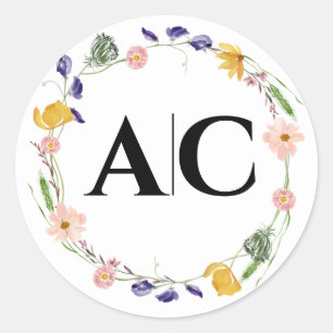 Wildflower Boho Water Colour Classic Round Sticker