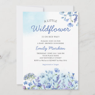 Wildflower Boho watercolor Blue Floral Baby Showe Invitation