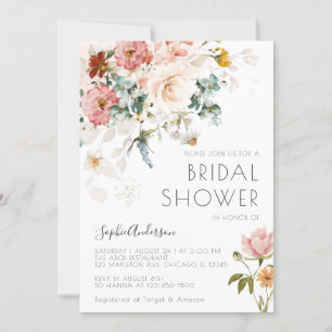 Wildflower Boho Watercolor Floral Bridal Shower Invitation