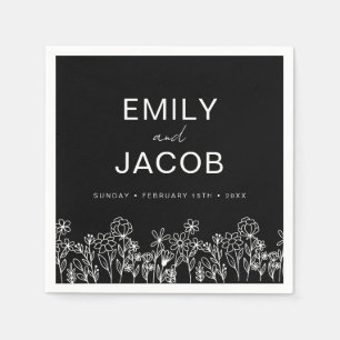 Wildflower Boho Wedding In Bloom Black Napkin