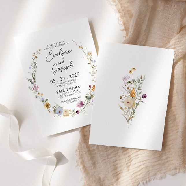 Wildflower Boho Whimsical Floral Wreath Wedding Invitation (Creator Uploaded)
