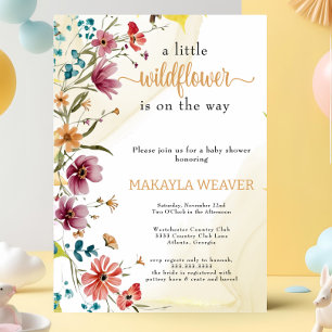 Wildflower Boho Yellow Rustic Floral Baby Shower Invitation