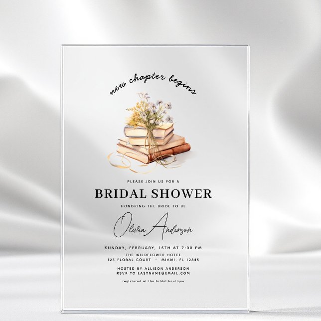Wildflower Book New Chapter Begins Bridal Shower Acrylic Invitations (Creator Uploaded)