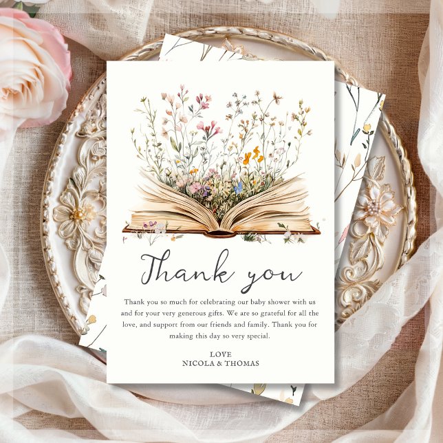Wildflower | Book Theme Baby Shower  Thank You Card (Creator Uploaded)