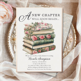 Wildflower Book-themed Baby Shower Foil Invitation