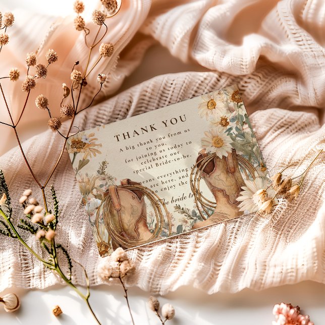 Wildflower Boots Country Bridal Shower Thank You Card (Creator Uploaded)