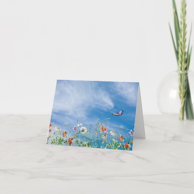 Wildflower Border and Butterfly  Note Card (Front)