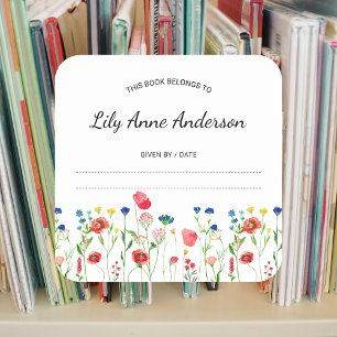 Wildflower Border Baby Shower Bookplate sticker