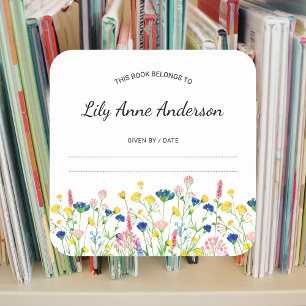 Wildflower Border Baby Shower Bookplate sticker