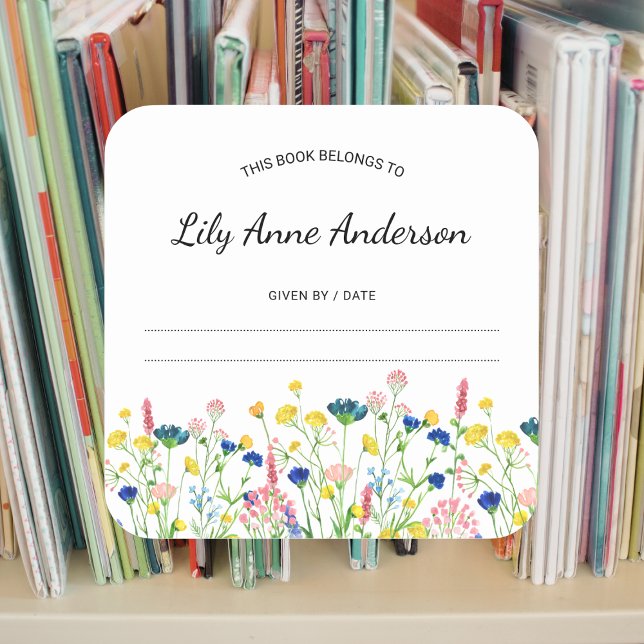Wildflower Border Baby Shower Bookplate sticker (Creator Uploaded)