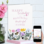 Wildflower Border Blooming Wonderful Birthday Card<br><div class="desc">Simple and pretty, this watercolor wildflower birthday card is decorated inside and out with wild flowers. You can personalise the front and the message inside. The elegant feminine typography on the front currently reads Happy Birthday to my Blooming Wonderful Sister and you can edit Sister to suit (for example, wife,...</div>