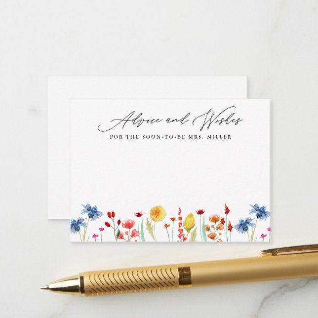 Wildflower Border Bridal Shower Small Advice Card (Front/Back In Situ)