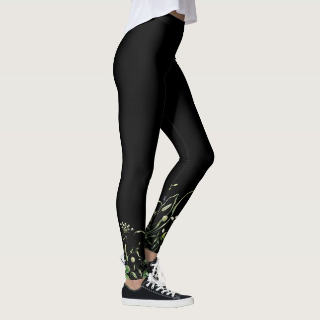Wildflower Border On Black Leggings (Right)