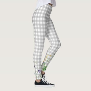 Wildflower Border On Chequered Grey Leggings