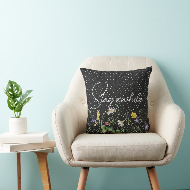 Wildflower Border On Polka Dots Cushion (Chair)