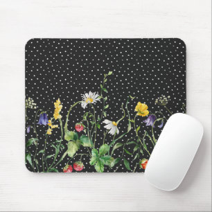 Wildflower Border On Polka Dots Mouse Pad