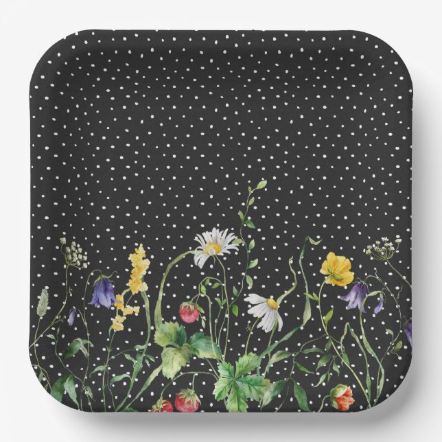 Wildflower Border On Swiss Dots Paper Plate (Front)
