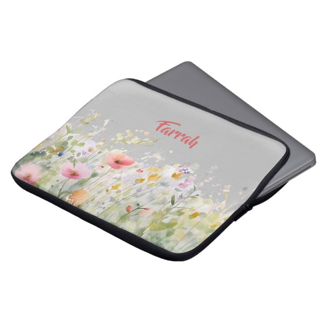 Wildflower Border Personalised Laptop Sleeve (Front Top)