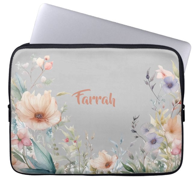 Wildflower Border Personalised Laptop Sleeve (Front)