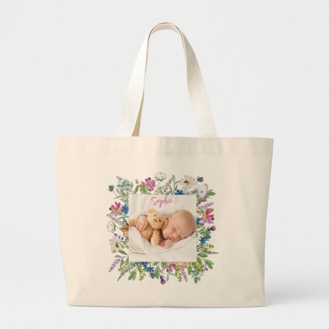 Wildflower Border Photo  Large Tote Bag (Front)