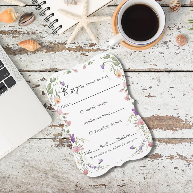 Wildflower Border Wedding RSVP Card (Soft blush and lavender wildflowers frame this romantic RSVP card, perfect for garden weddings.)