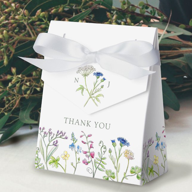 Wildflower botanic blue watercolor wedding favour box (Creator Uploaded)