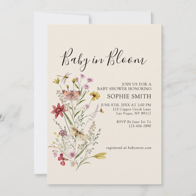 Wildflower Botanical Baby In Bloom Invitation (Front)