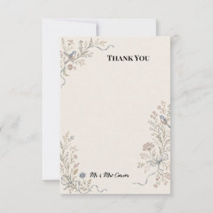 Wildflower Botanical Bird Wedding Thank You Card